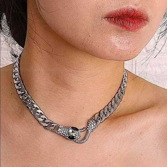 SILVER SNAKE CHAIN CHOKER - Picture 5 of 11